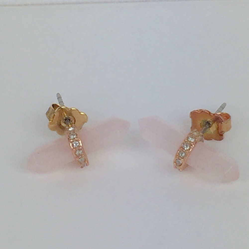 Rebecca Minkoff Rose Quartz pave Stud Earrings - Picture 2 of 8